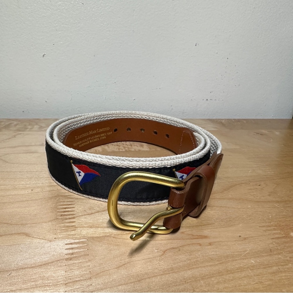 Leather Man Ltd Nautical Flag Canvas Belt Solid Brass Buckle USA Preppy